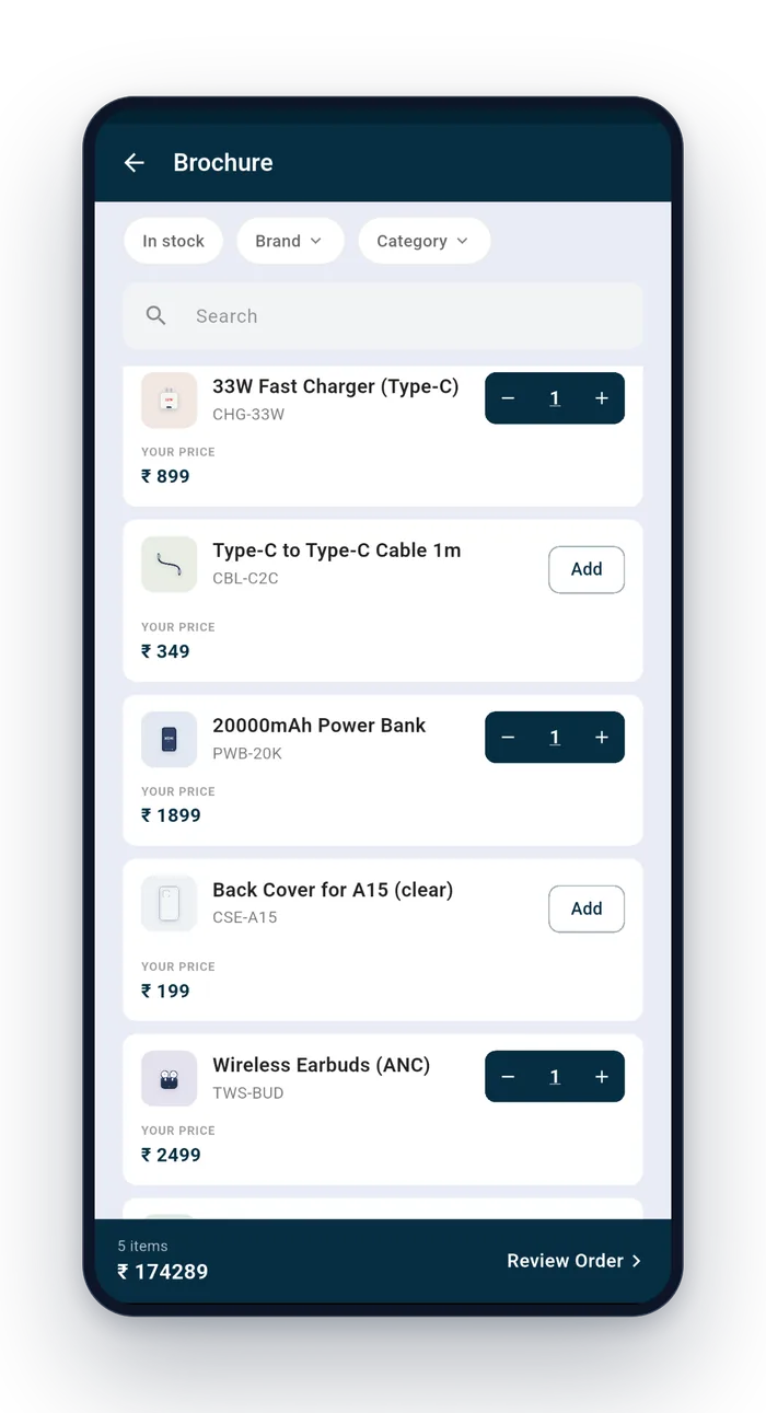 The catalogue and an order being built in Zuuvy Partner