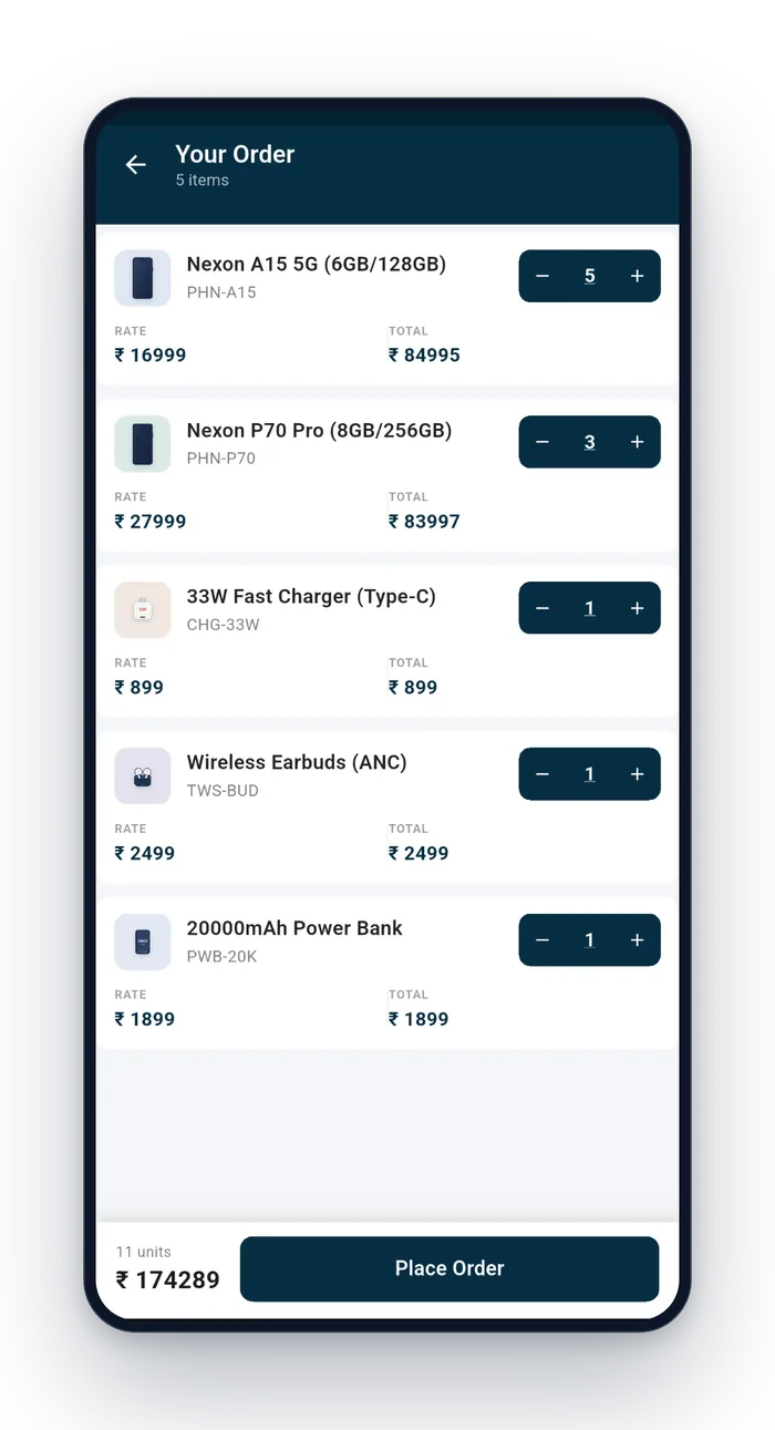 The catalogue and an order being built in Zuuvy Partner
